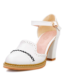 Blanc cheville bracelet PU plate-forme pompes pour les femmes