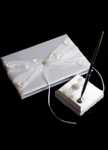 Ivoire fleurs 3D arcs rubans mariage livres et stylos