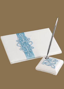 Stylos et bleu & blanc motif 3D mariage livres