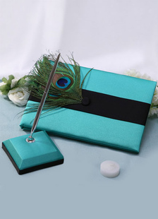 Plumes de paon vert & noir stylos et livres de mariage