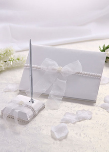 Tulle Ivoire s'incline rubans mariage livres et stylos