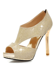 Or Sequins découpes Peep Toe plateforme sandales pour femmes