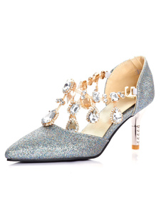 Strass impression bleu PU a souligné Toe talons pour femmes