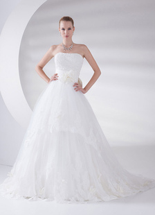Mariage Ivoire robe bustier arcs Sash fleurs robe de mariée