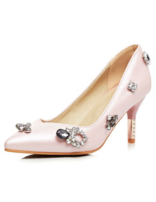 Strass rose PU a souligné Toe talons pour femmes