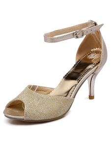 Paillettes d'or Peep Toe robe sandales pour femmes