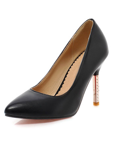 Noir PU Chic a souligné Toe talons pour femmes