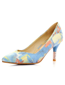 Imprimé multicolore PU a souligné Toe talons pour femmes