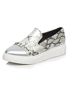 Impression argentée PU Rivets bout pointu Wedge bottes pour femmes