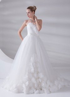 Arcs de blanc sans bretelles robe de mariage robe de mariée Satin