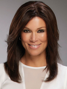 Perruque longue brune fibre droite Chic pour les femmes