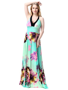 Sangles impression multicolore lait Sexy robe de soie Maxi femmes