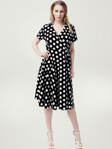 Deux tons à pois volantée robe d'été Polyester pour les femmes