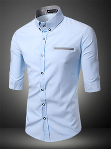 Coton bleu clair chemise Casual pour hommes