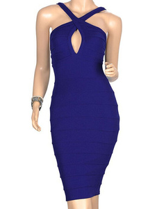 Criss-Cross Cut-Outs bretelles robe bleu royal pour les femmes