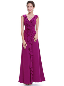 Fushcia volants robe Maxi acrylique pour les femmes