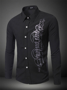 Noire impression façonnage coton Chemise Casual pour hommes