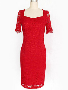 Robe Bodycon Sexy de dentelle rouge pour femmes