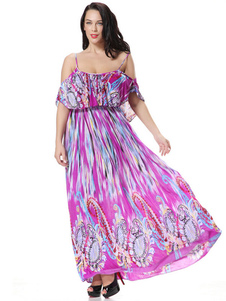 Sangles impression multicolore lait robe de soie Maxi femmes