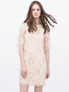 Robe courte rose dentelle volants pour femmes