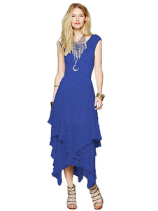 Robe d'été Maxi Chic de dentelle bleu profond pour les femmes