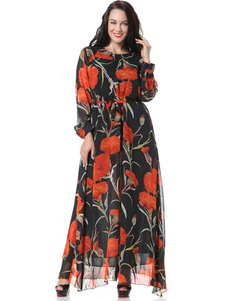 Écharpe imprimée multicolore en mousseline de soie robe Maxi pour les femmes