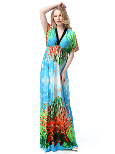 Lait Chic impression multicolore soie robe Maxi pour les femmes