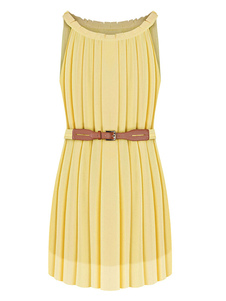Ceinture jaune plissée acétate robe d'été pour femmes