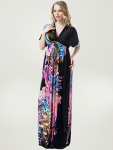 Multicolor impression profonde-V Maxi robe pour femmes