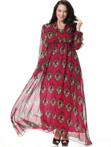 Multicolor impression mousseline Maxi robe Chic pour les femmes