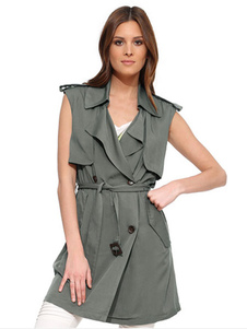 Hunter Green Sash volants manteau pour femmes