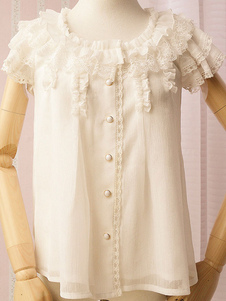Dentelle blanche boutons Lolita de mousseline de soie chemisier pour femmes