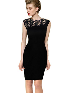Dentelle noire mise en forme robe Bodycon Polyester pour les femmes