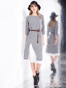 Robe Tweed avant Split gris clair pour les femmes