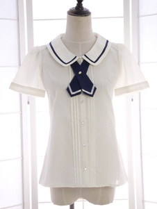 Papillon blanc coton volants Lolita chemise pour femmes