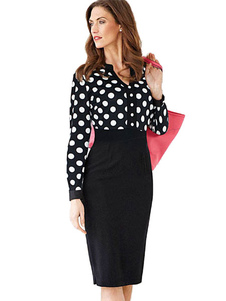 Robe Bodycon Polyester bicolore pois pour femme