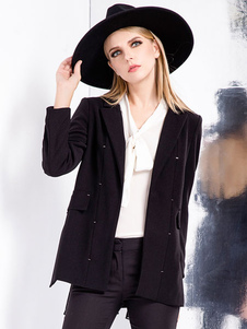 Plissée noire en mousseline de soie Blazer pour femmes