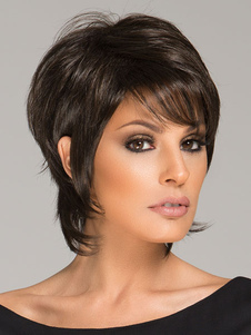 Noir Cogne perruques droites courtes pour femmes