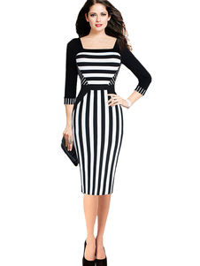 Robe Bodycon Polyester rayures deux tons pour femme