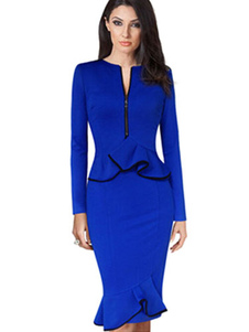 Volants bleu fermetures à glissière Polyester Bodycon Dress pour femmes