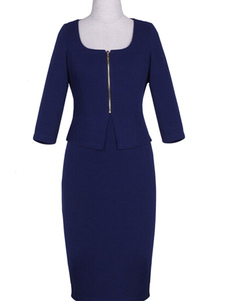 Bleu profond façonnage robe Bodycon Polyester pour les femmes