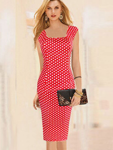 Robe Bodycon Polyester à pois rouges pour les femmes
