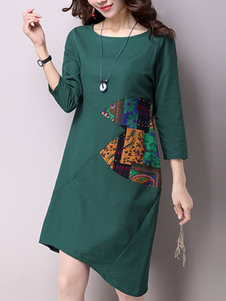 Robe coton imprimé vert tendance pour les femmes