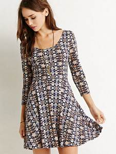 Multicolor romain tricot évasée robe imprimée pour les femmes