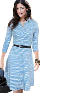 Pois bleu ceinture Polyester Bodycon Dress pour femmes
