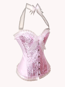 Corset bustier Lolita soyeux rose arcs pour femmes