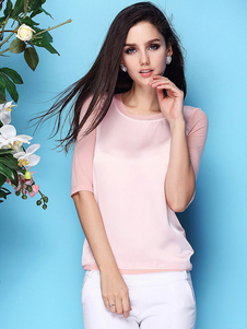 Rose Half Sleeve T-Shirt en soie pour femmes