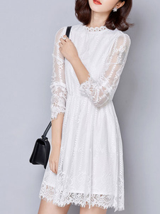 Dentelle blanche élégante façonnage Flare robe pour femmes