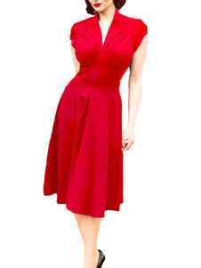Robe rouge ruché profonde-V Polyester Bodycon pour femmes