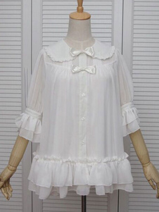Boucles blanches volants coton Lolita Blouse pour femmes